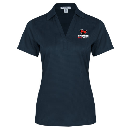  Womens Navy Performance Fine Jacquard Polo - OBR Vertical Primary Mark