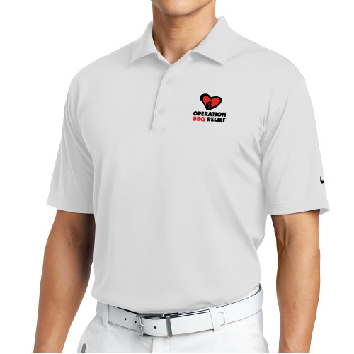  Nike White Tech Basic Dri Fit Polo - OBR Vertical Primary Mark