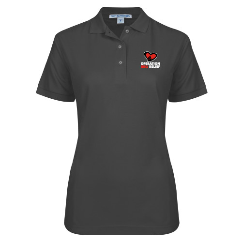  Womens Silk Touch Charcoal Pique Polo - OBR Vertical Primary Mark