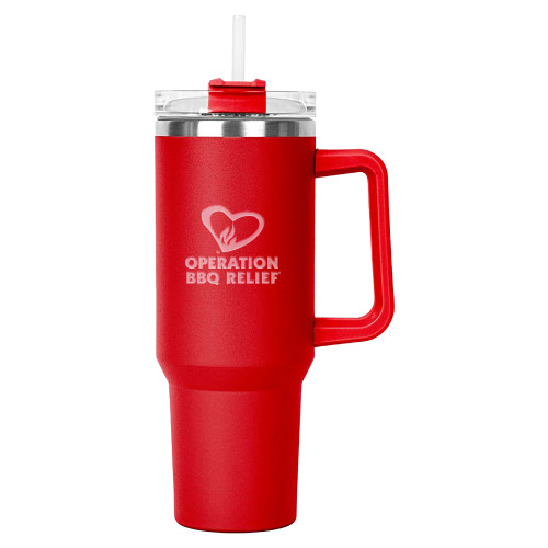  Hippo Red Mug & Straw Lid with Twist Closure 40 oz - OBR Vertical Primary MarkEngraved