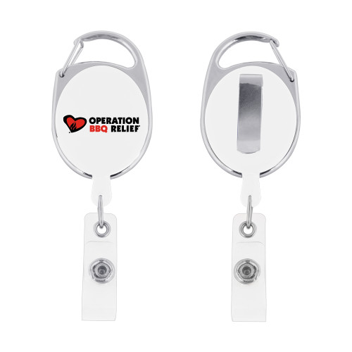  White Oval Retractable Badge Holder w/Clip - OBR Horizontal Secondary Mark