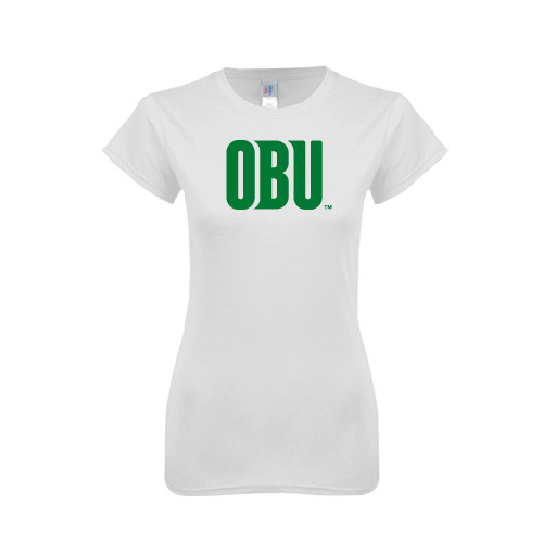  Next Level Womens White Boyfriend Tee - OBU Wordmark