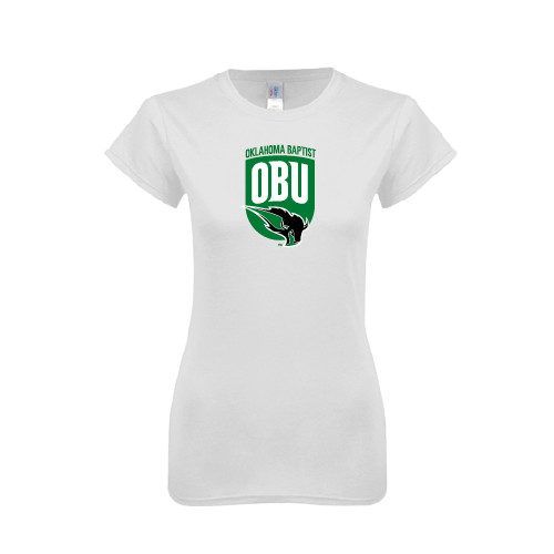  Next Level Womens White Boyfriend Tee - Shield Logo