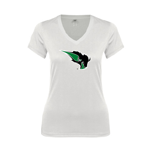  Next Level Womens White Ideal V Tee - Power Bison