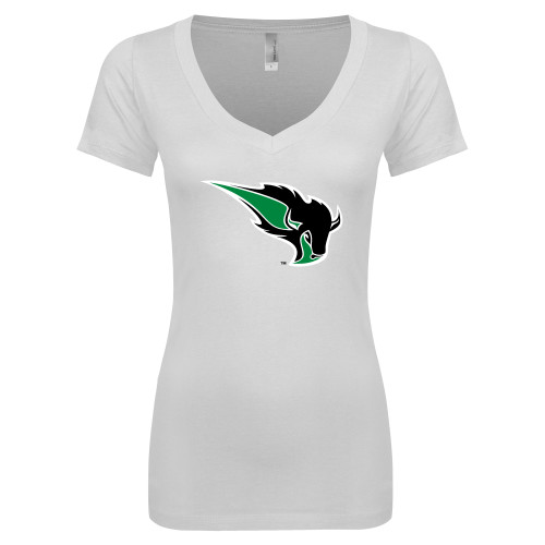  Next Level Womens White Ideal V Tee - Power Bison