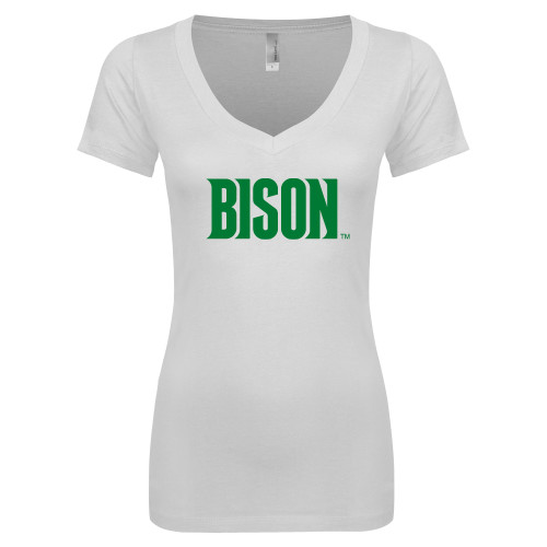  Next Level Womens White Ideal V Tee - Bison