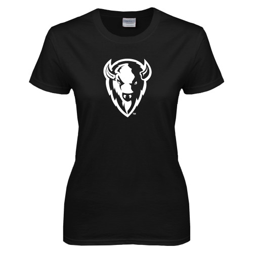  Womens Black Short Sleeve Tee - Charging Bison White