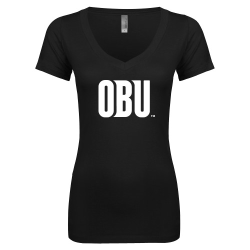  Next Level Womens Black Ideal V Tee - OBU Wordmark