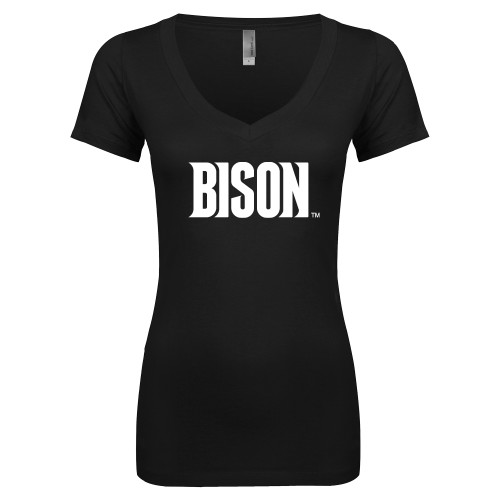  Next Level Womens Black Ideal V Tee - Bison
