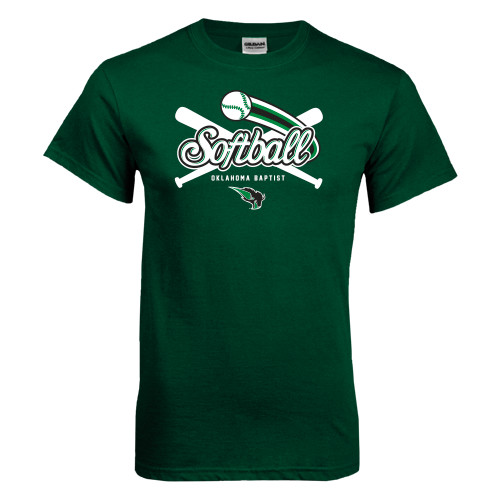  Dark Green T Shirt - Softball Crossed Bats