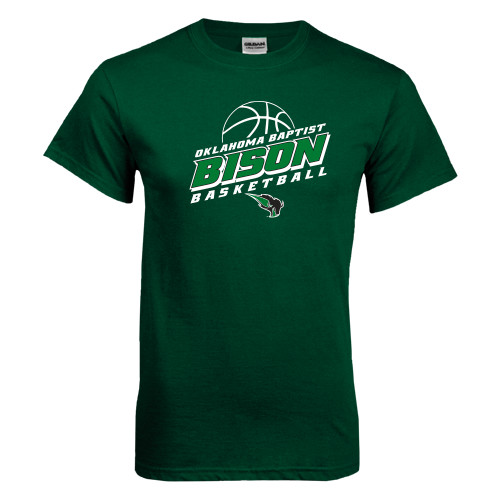  Dark Green T Shirt - Bison Basketball Slanted Stacked