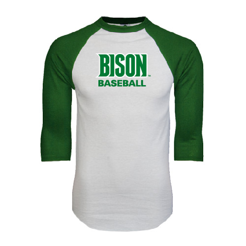  White/Dark Green Raglan Baseball T Shirt - Baseball