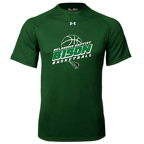  Under Armour Dark Green Tech Tee - Bison Basketball Slanted Stacked