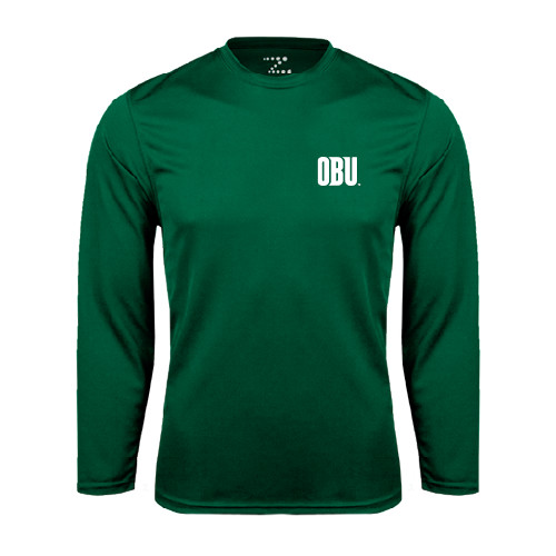  Dark Green Performance Long Sleeve Shirt - OBU Wordmark