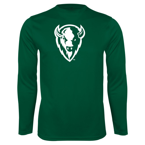  Dark Green Performance Long Sleeve Shirt - Charging Bison White