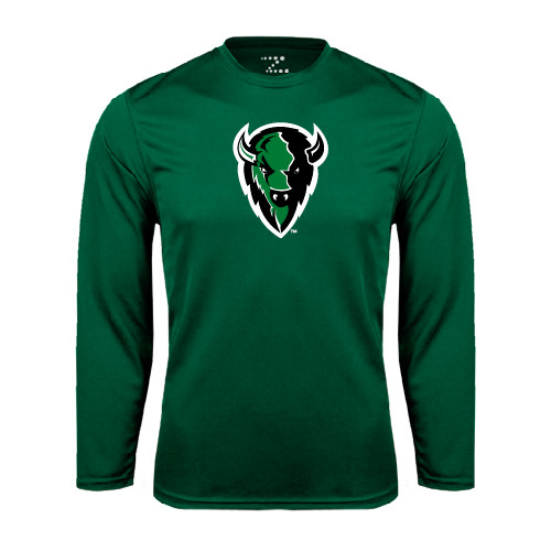  Dark Green Performance Long Sleeve Shirt - Charging Bison