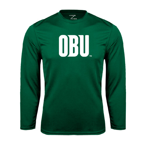  Dark Green Performance Long Sleeve Shirt - OBU Wordmark