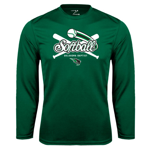  Dark Green Performance Long Sleeve Shirt - Softball Crossed Bats