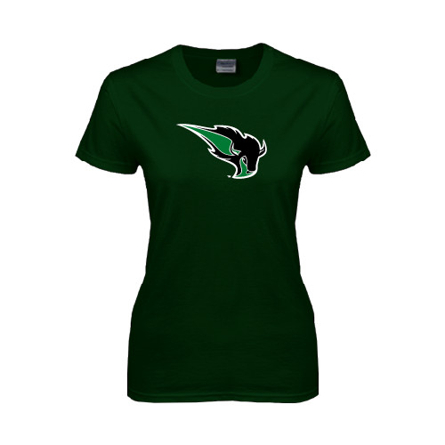  Womens Dark Green Short Sleeve Tee - Power Bison