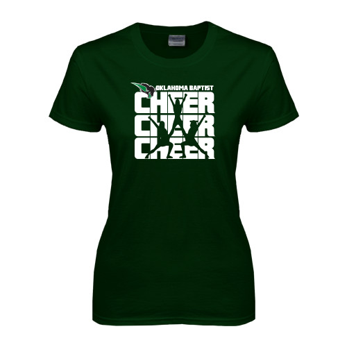  Womens Dark Green Short Sleeve Tee - Cheer Stacked