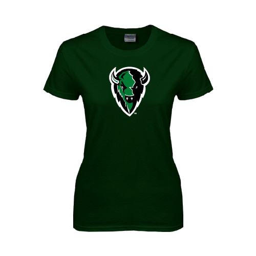  Womens Dark Green Short Sleeve Tee - Charging Bison