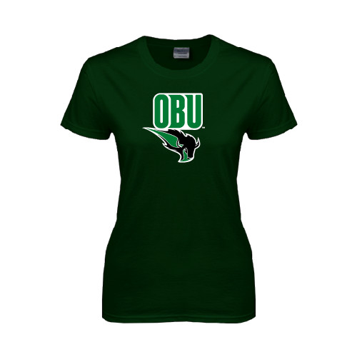  Womens Dark Green Short Sleeve Tee - Stacked Logo