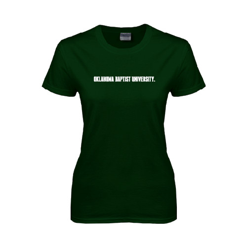  Womens Dark Green Short Sleeve Tee - Oklahoma Baptist University Flat