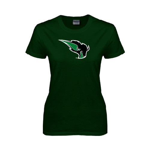  Womens Dark Green Short Sleeve Tee - Power Bison Distressed