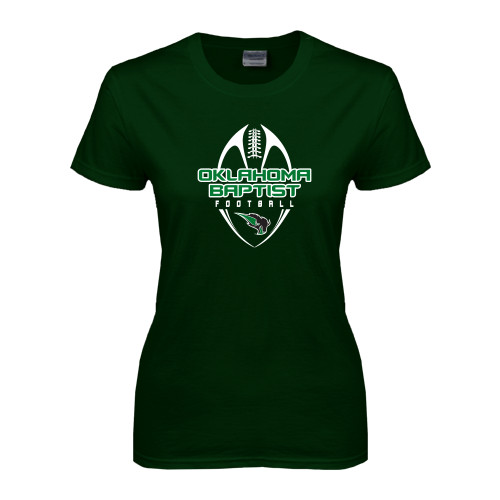  Womens Dark Green Short Sleeve Tee - Oklahoma Football Vertical