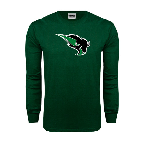  Dark Green Long Sleeve T Shirt - Power Bison Distressed