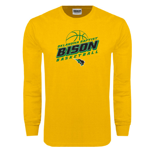  Gold Long Sleeve T Shirt - Bison Basketball Slanted Stacked