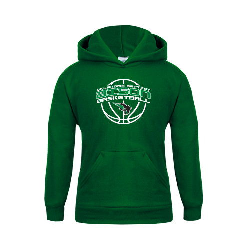  Youth Dark Green Fleece Hoodie - Bison Basketball w/ Ball