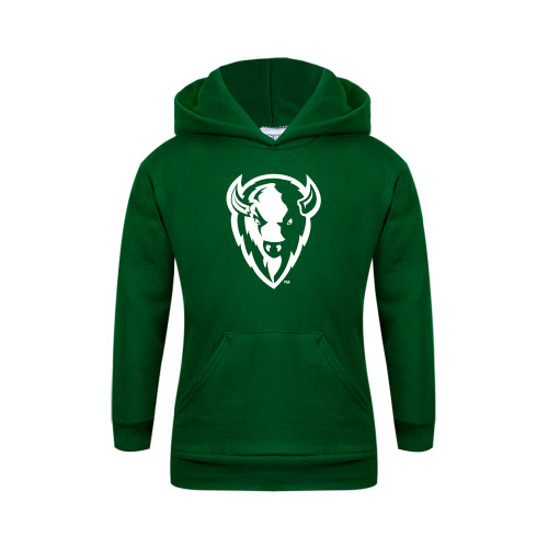  Youth Dark Green Fleece Hoodie - Charging Bison White