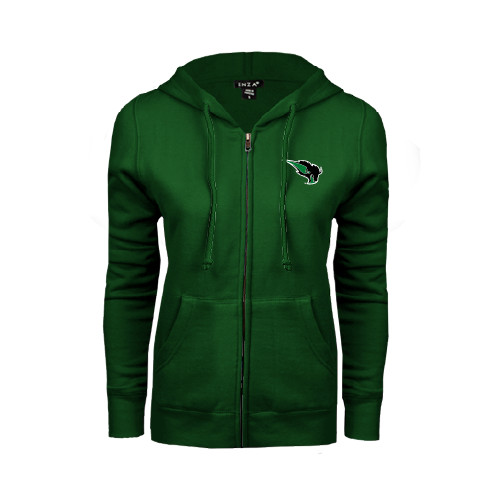  ENZA Womens Dark Green Fleece Full Zip Hoodie - Power Bison