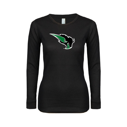  Womens Black Long Sleeve V Neck Tee  - Power Bison