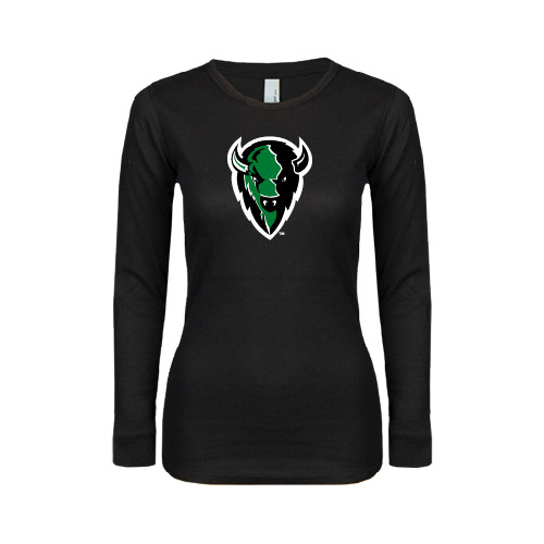  Womens Black Long Sleeve V Neck Tee  - Charging Bison