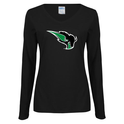  Womens Black Long Sleeve V Neck Tee  - Power Bison