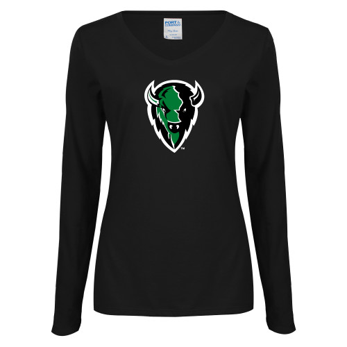  Womens Black Long Sleeve V Neck Tee  - Charging Bison