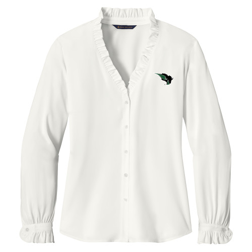  Brooks Brothers Womens Off White Long Sleeve Ruffle Collar Blouse - Power Bison