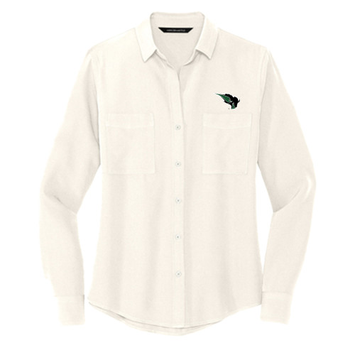  Mercer + Mettle Womens Ivory Crepe Long Sleeve Camp Blouse - Power Bison