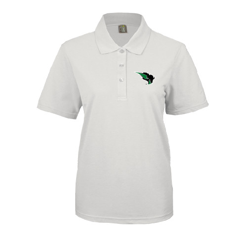  Womens Silk Touch White Pique Polo - Power Bison