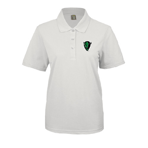  Womens Silk Touch White Pique Polo - Charging Bison