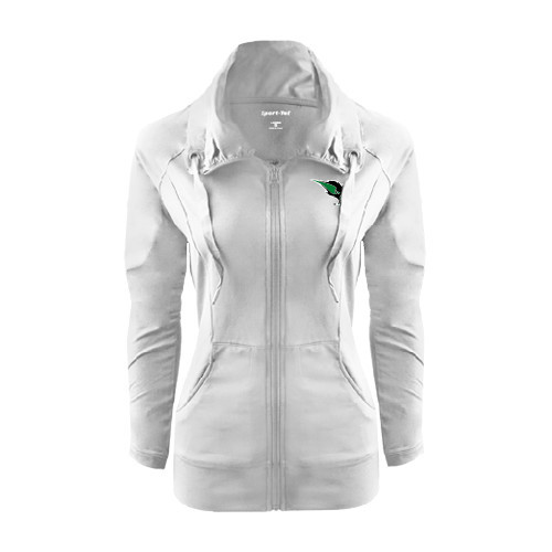  Womens White Sport Wick Stretch Full Zip Jacket - Power Bison
