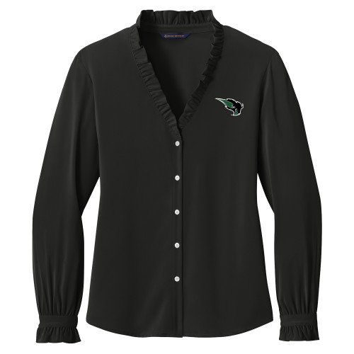  Brooks Brothers Womens Black Long Sleeve Ruffle Collar Blouse - Power Bison