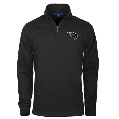  Black Slub Fleece 1/4 Zip Pullover - Power Bison