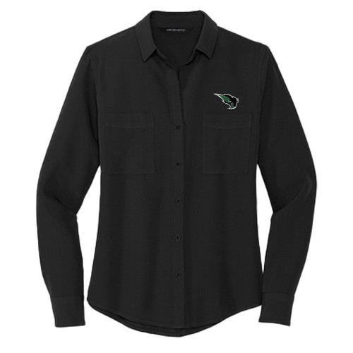  Mercer + Mettle Womens Black Crepe Long Sleeve Camp Blouse - Power Bison