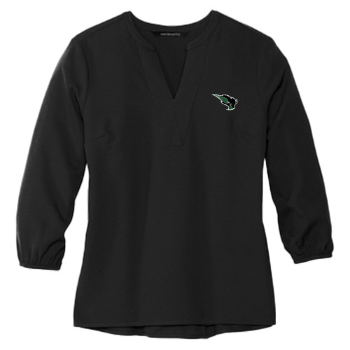  Mercer + Mettle Womens Black 3/4 Sleeve Crepe Blouse - Power Bison