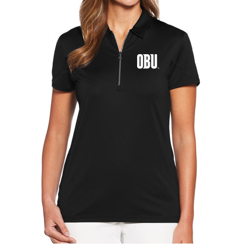  Callaway Womens Black Tulip Sleeve Zip Polo - OBU Wordmark