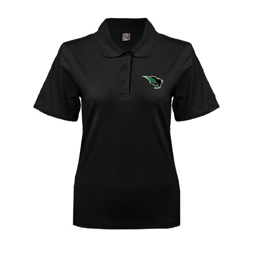  Womens Silk Touch Black Pique Polo - Power Bison