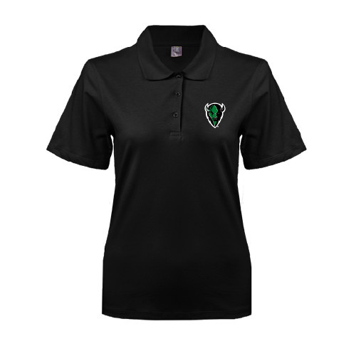  Womens Silk Touch Black Pique Polo - Charging Bison